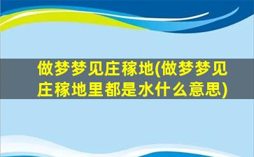 做梦梦见庄稼地(做梦梦见庄稼地里都是水什么意思)