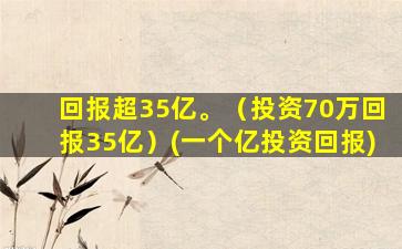 回报超35亿。（投资70万回报35亿）(一个亿投资回报)