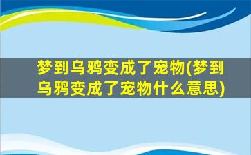 梦到乌鸦变成了宠物(梦到乌鸦变成了宠物什么意思)