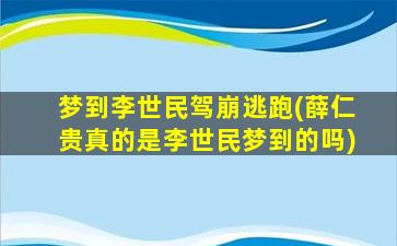 梦到李世民驾崩逃跑(薛仁贵真的是李世民梦到的吗)