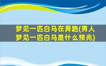 梦见一匹白马在奔跑(男人梦见一匹白马是什么预兆)